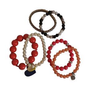 Assortment of 6 Multicolored Acrylic Plastic Beads Elastic Lightweight Bracelets